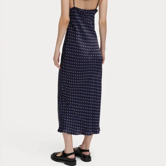 Rachel Comey Wren Satin Polka Dot Navy Blue Slip MIdi Spring Dress Size 8 - Picture 3 of 11